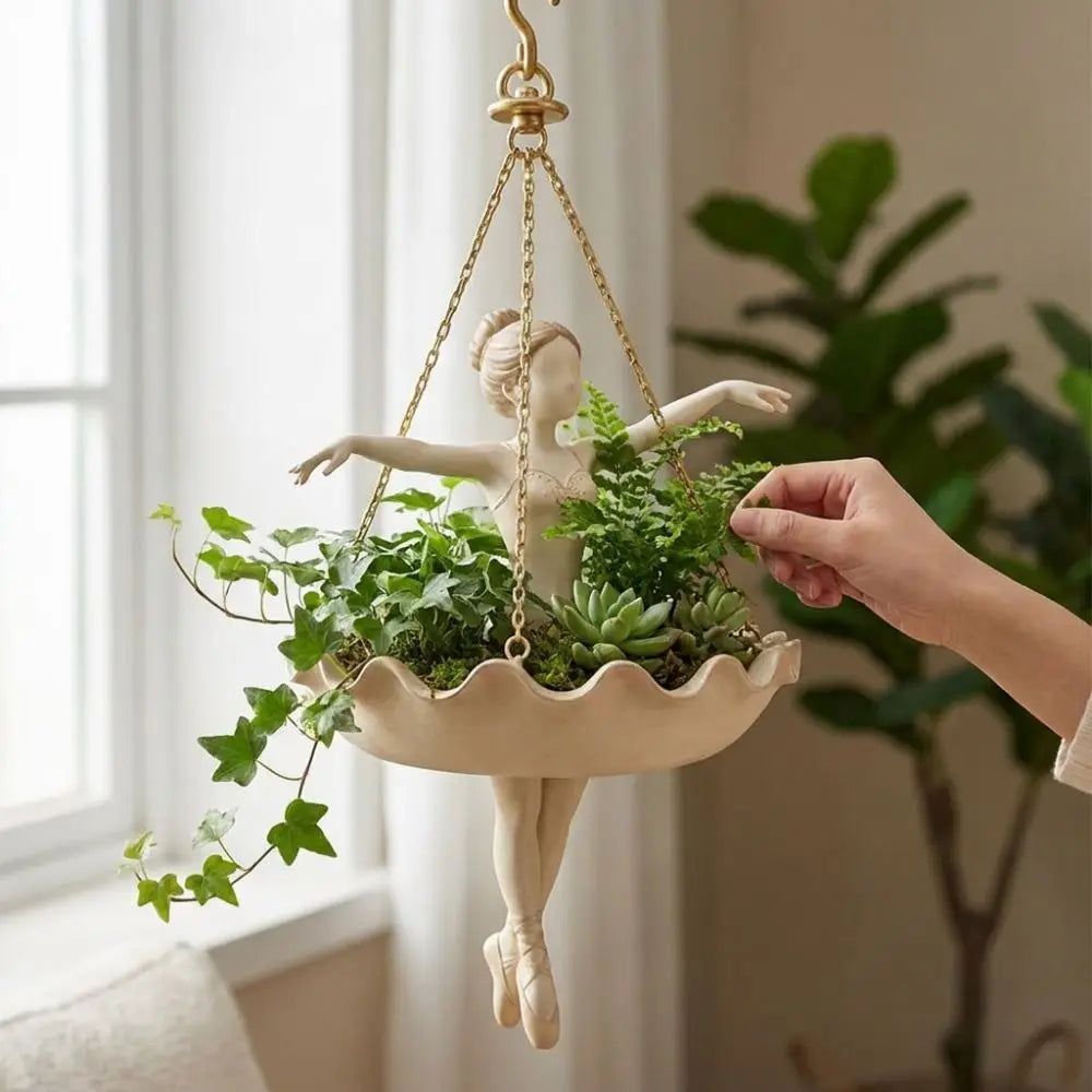 pot fleurs suspendu ballerine métal beige doré ondulé élégant plante grimpante succulente