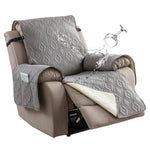 housse fauteuil inclinable motif géométrique gris beige moderne quilté poche rangement ceinture fixations