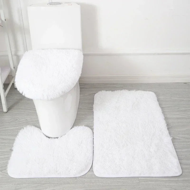 ensemble tapis salle bain pièces beige clair peluche douce antidérapant moderne absorbant