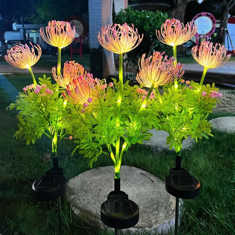 éclairage extérieur solaire fleurs artificielles lumineuses moderne vert rose blanc patio jardin