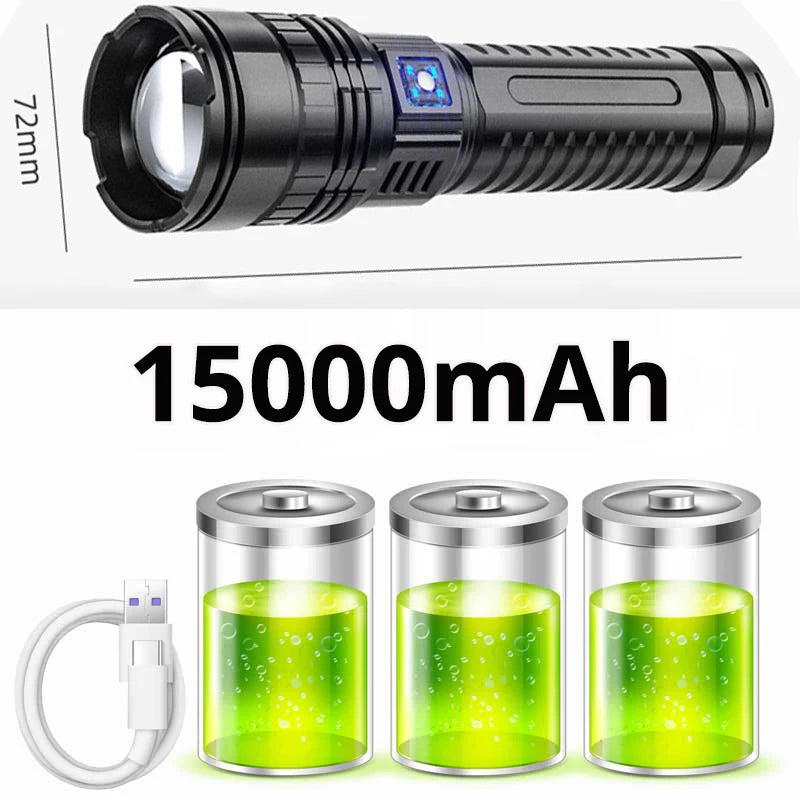 torche ultra lumineuse led rechargeable 15000mah pointeur laser autodéfense résistante chocs