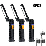 lampe travail rechargeable usb aimant noir lumiere led forte réglages luminosité camping auto défense