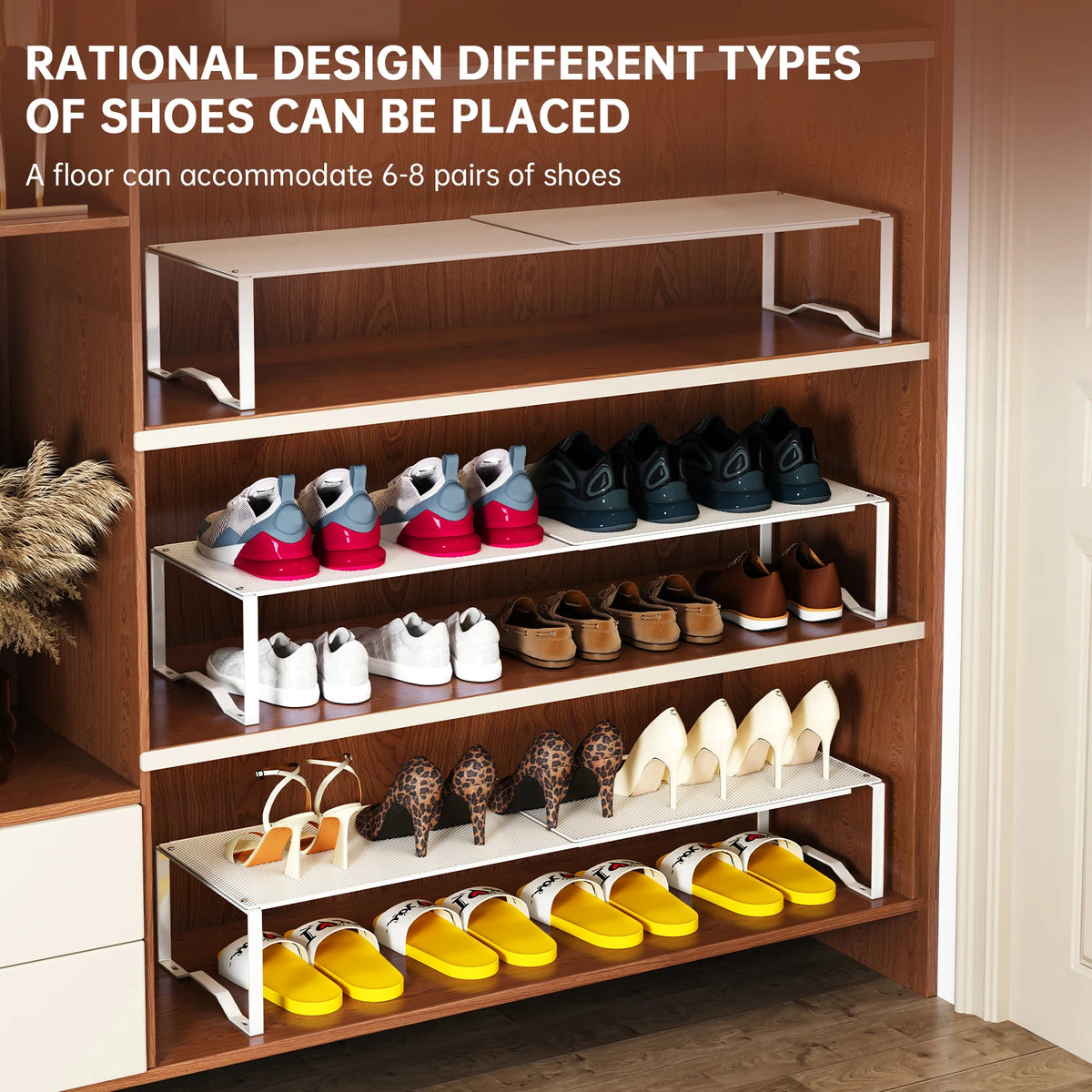étagère chaussures extensible blanche perforée moderne pieds robustes rangement fer métal adjustable chambre