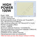 Panneau LED 100W blanc lumineux 15000LM matrice diodes modernes 140x101mm