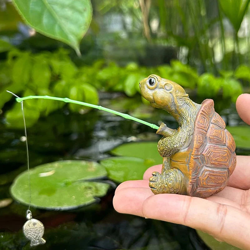statue tortue pêche verte marron décoration extérieure carapace détaillée canne appât étoile mer