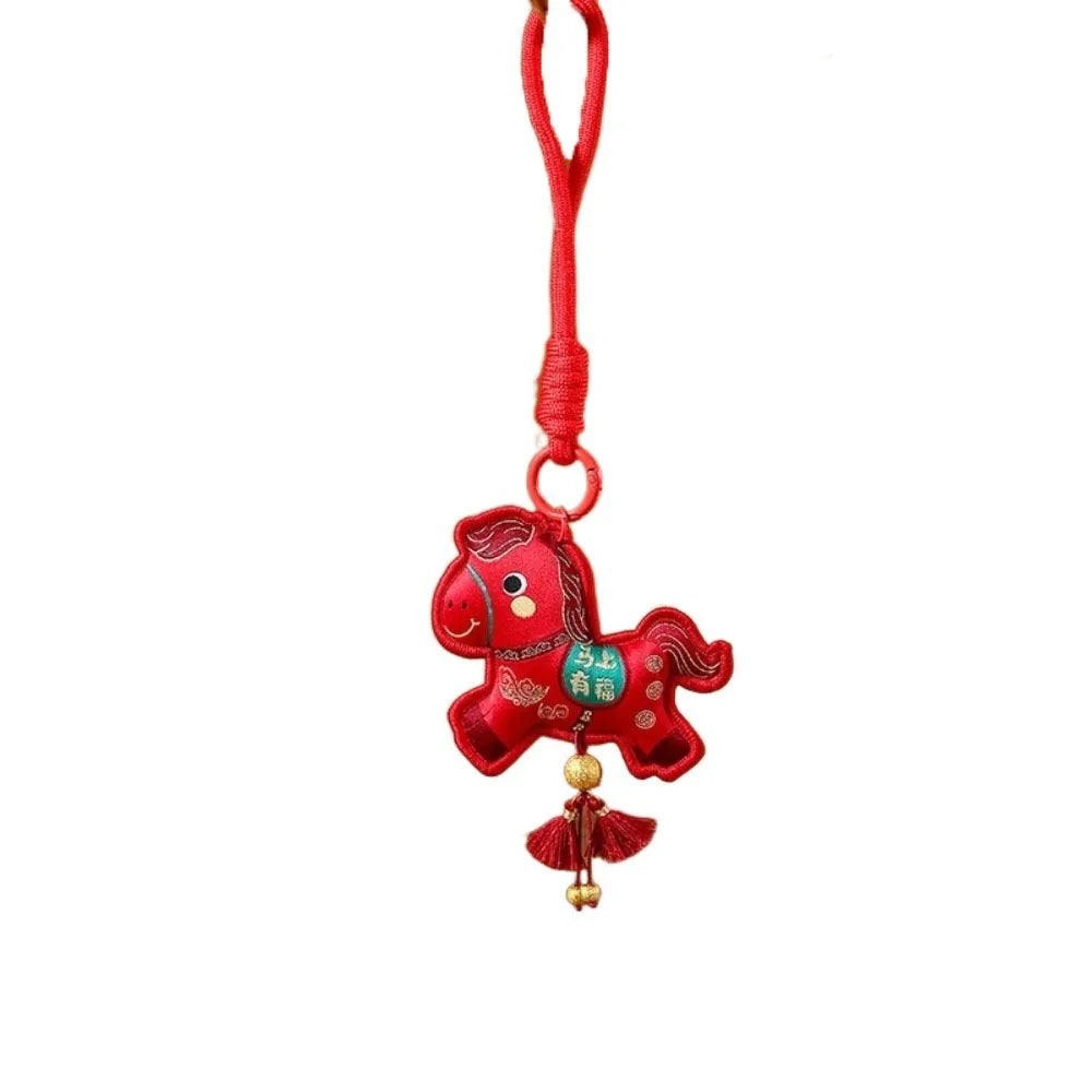 porte clés cheval imprimé motifs floraux caractères chinois violet rouge orange bleu artisanal