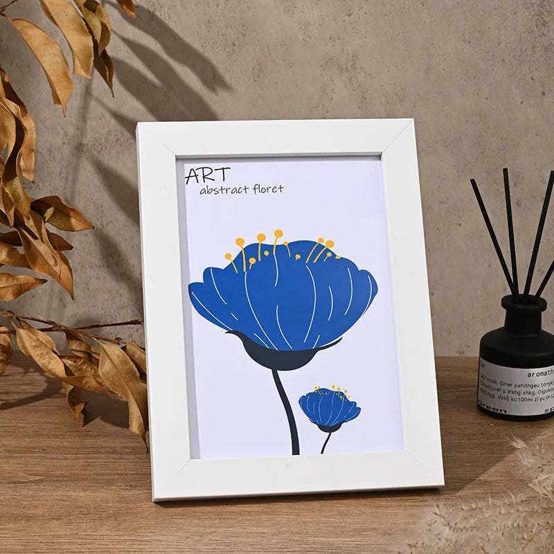 cadre photo moderne bois naturel illustrations plantes cactus fleurs transparent noir blanc A4 15X20cm