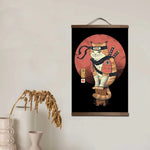 affiche toile cadre bois art japonais chat lapin samouraï décoration murale salon chambre