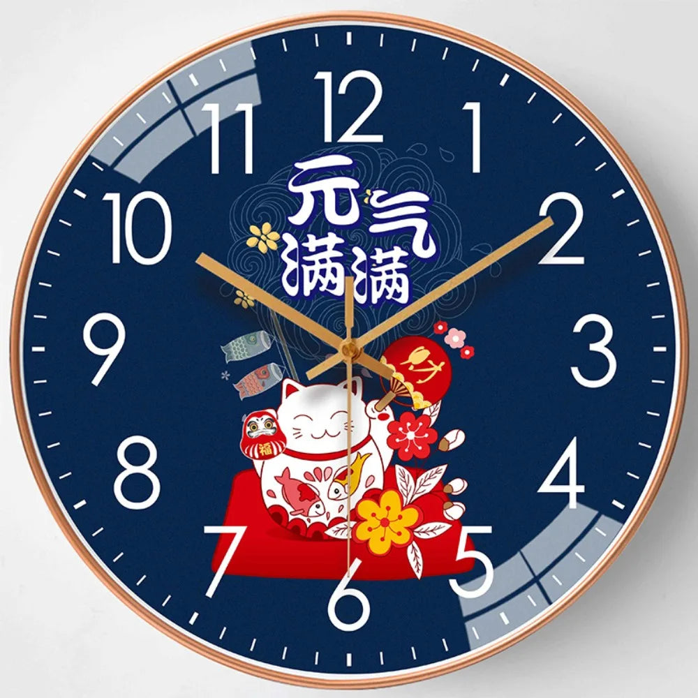 horloge murale moderne chat japonais rouge dessin animé salle séjour abs opacité fixée