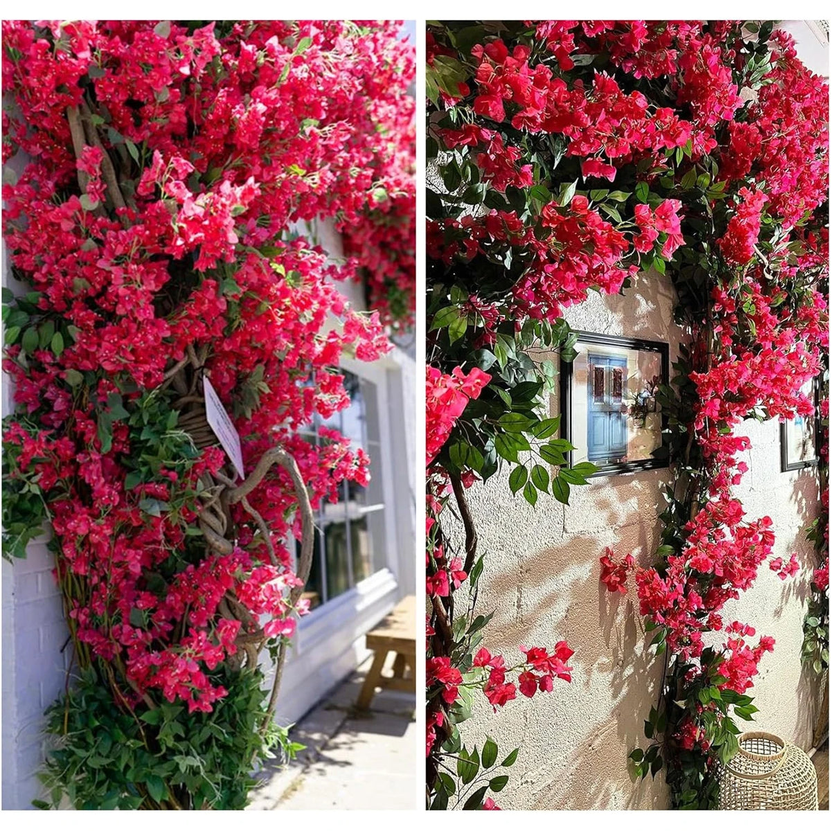 guirlande florale artificielle rose vif vert fleurs hortensia feuilles modernes décoration mariage extérieur anniversaire