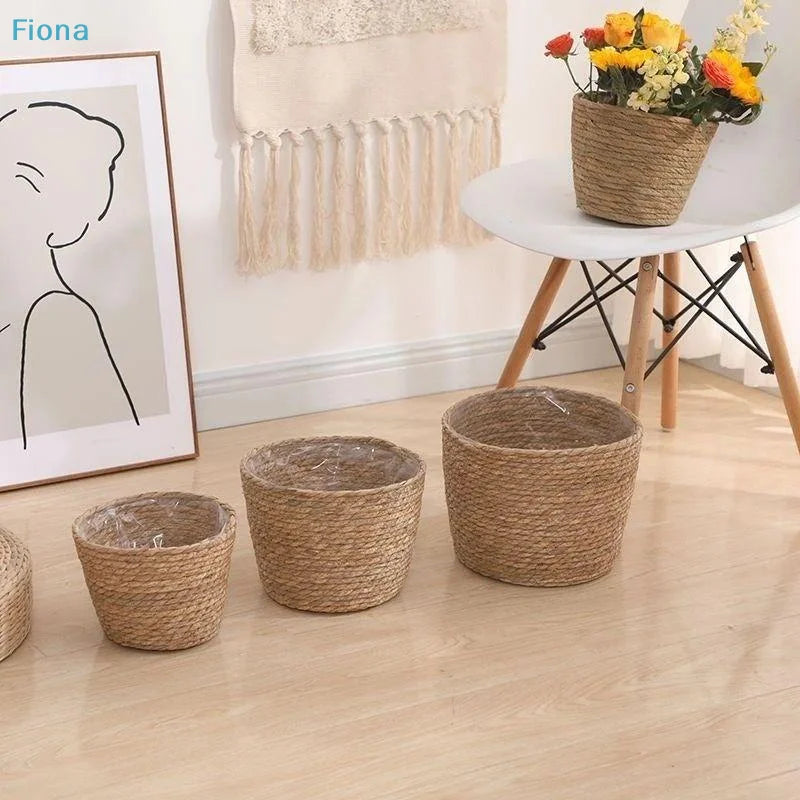 paniers rotin tressé rustique taille grande moyenne petite naturel decoration jardin terrasse