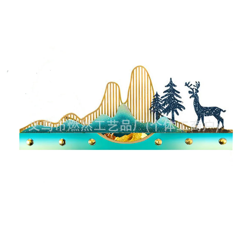 porte clés mural moderne or bleu marine gris cerfs feuilles montagnes arbres décointérieur
