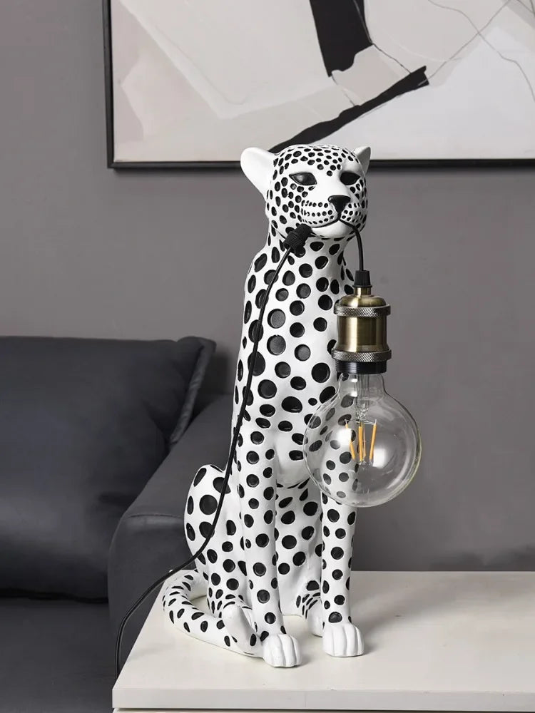lampe table moderne résine noire blanche points animaux salon chambre enfantsDecorationHome