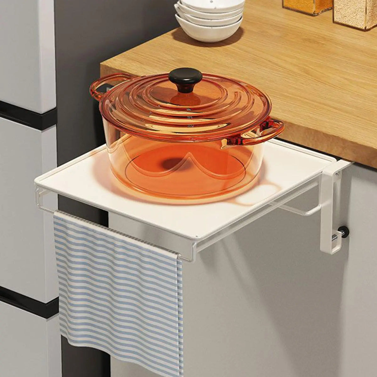 tablette murale moderne bois blanc noir porte serviettes clips minimaliste gain place kitchen
