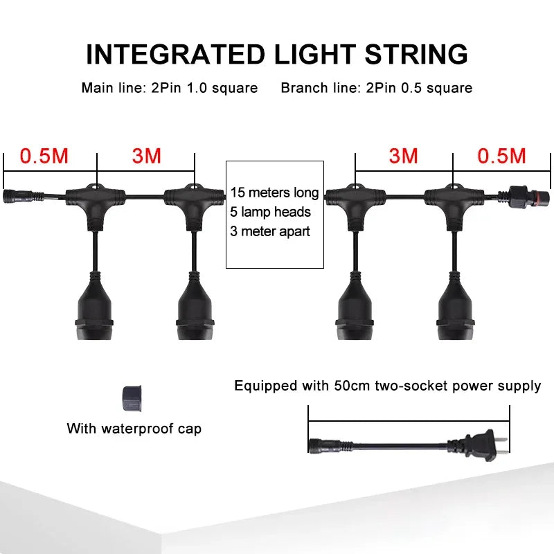 chaîne lumineuse noire led transparente moderne 10 20 lampes clips étanches camping mariage