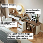 coiffeuse moderne minimaliste miroir led tabouret rangement tiroirs blanc marron foncé