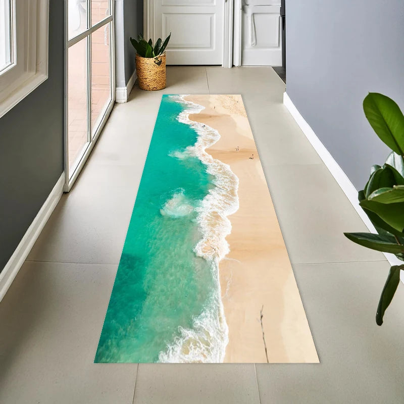 tapis couloir motif plage vagues turquoise moderne antidérapant extérieur decoration chambre