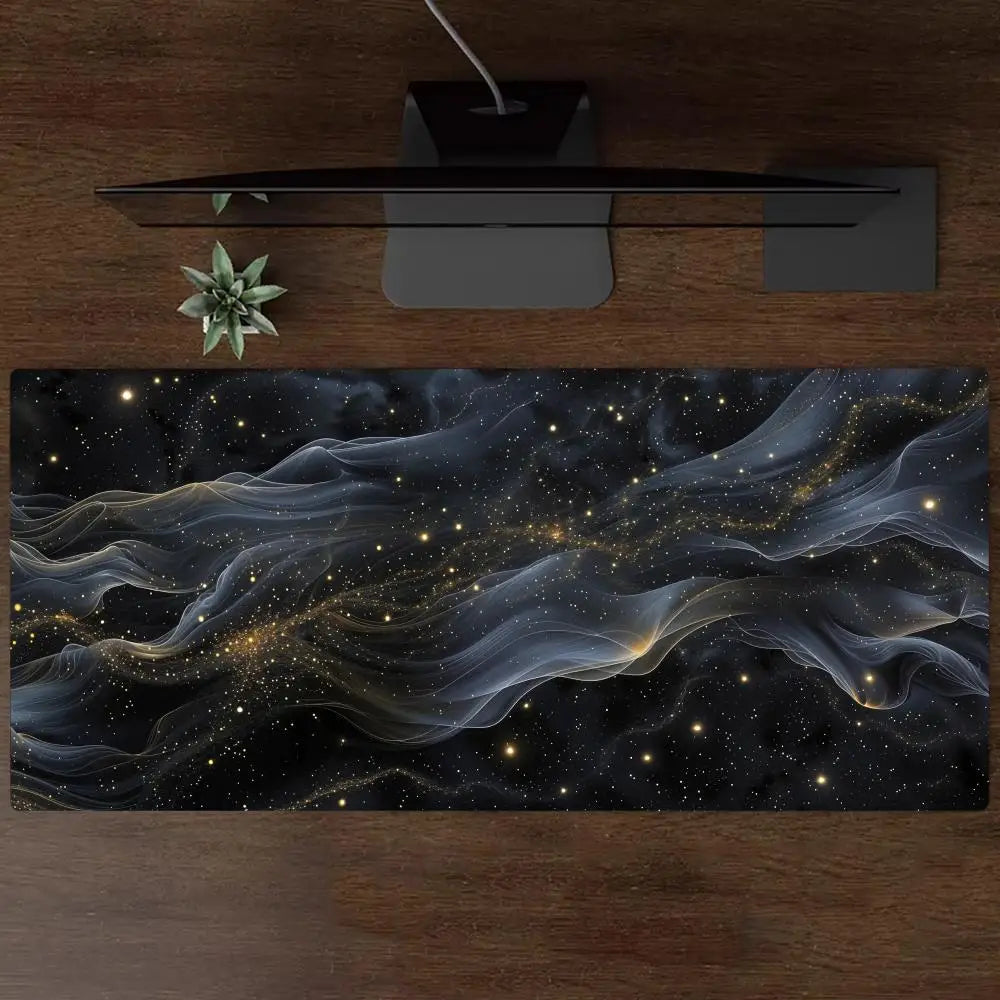 tapis souris noir nuages dorés moderne gamer étoiles abstrait caoutchouc rapideDecorationOffice