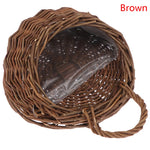 panier suspendu tressé rotin marron clair marron foncé beige clair traditionnel anneau métallique plantes