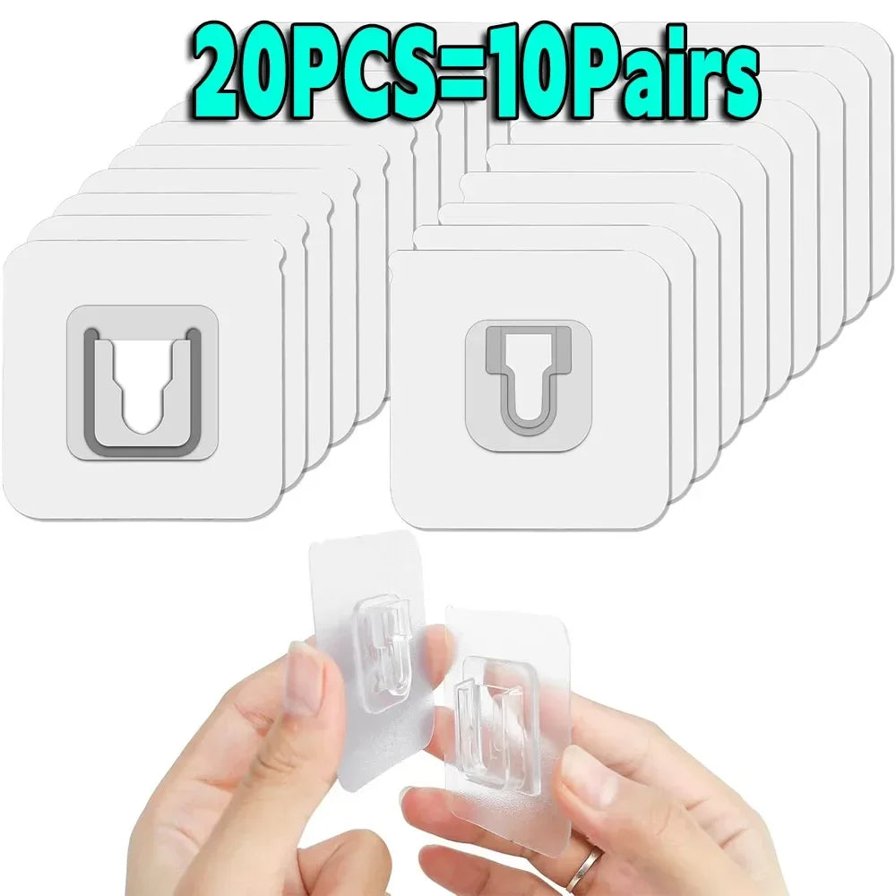 clips adhésifs transparents modernes support rangement sans trace acier inoxydable fixations murales doubles faces