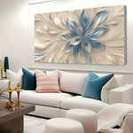 tableau moderne toile abstraite fleurs beige bleu gris opaque sans cadre 50x100cm 50x150cm