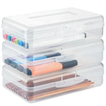 boîtes rangement fournitures scolaires rose bleu jaune transparent texture mat pratique moderne cliquet fermé