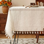 nappe boho chic lin texturé beige clair rayures horizontales extérieur mariage rustic festive