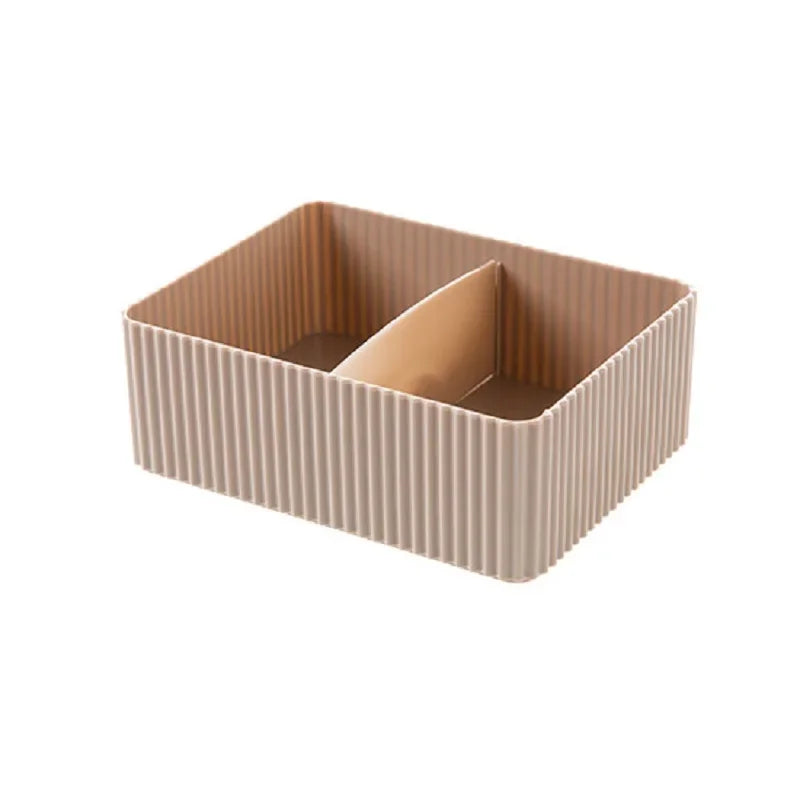 boîtes rangement gris blanc rayées modernes empilables 2l charge2kg cosmétiques lunettes ciseaux télécommande