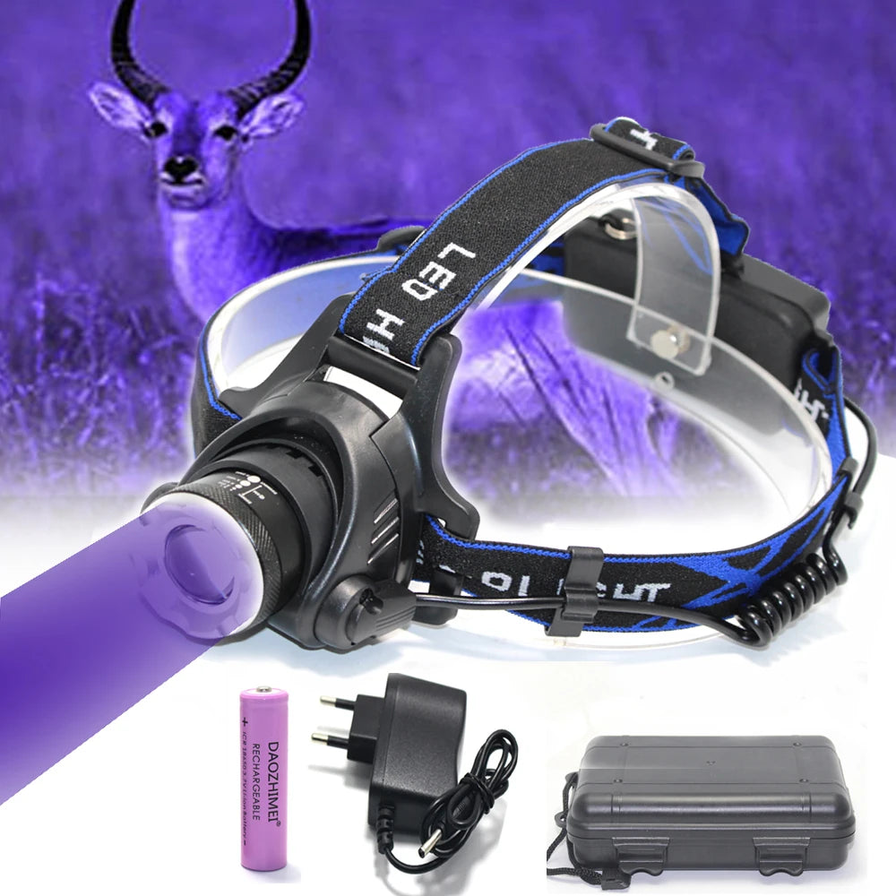 lampe frontale led noir bleu rayures diagonales bande transparente moderne pratique chargeur usb