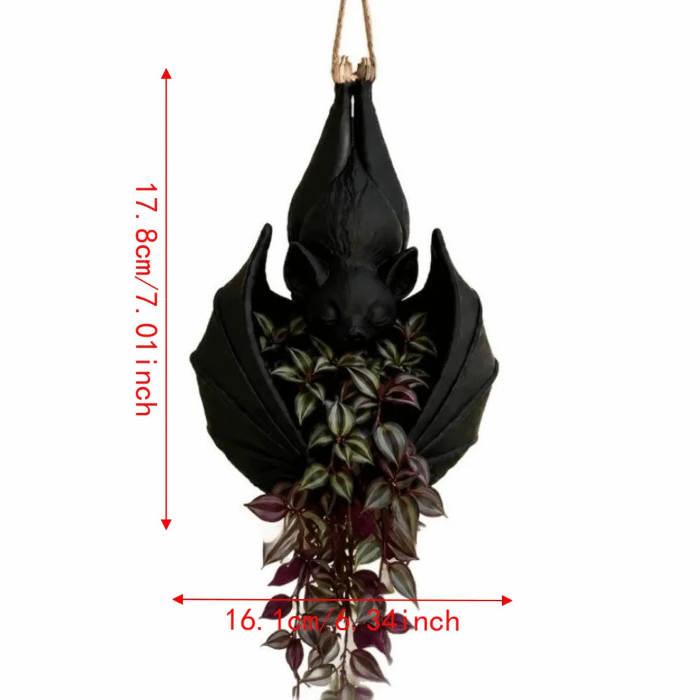 cache pot suspendu chauve souris noir gothique original halloween sculpté opacité cordelette