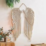 décoration murale ailes macramé blanc boho artisanal franges anneaux métalliques