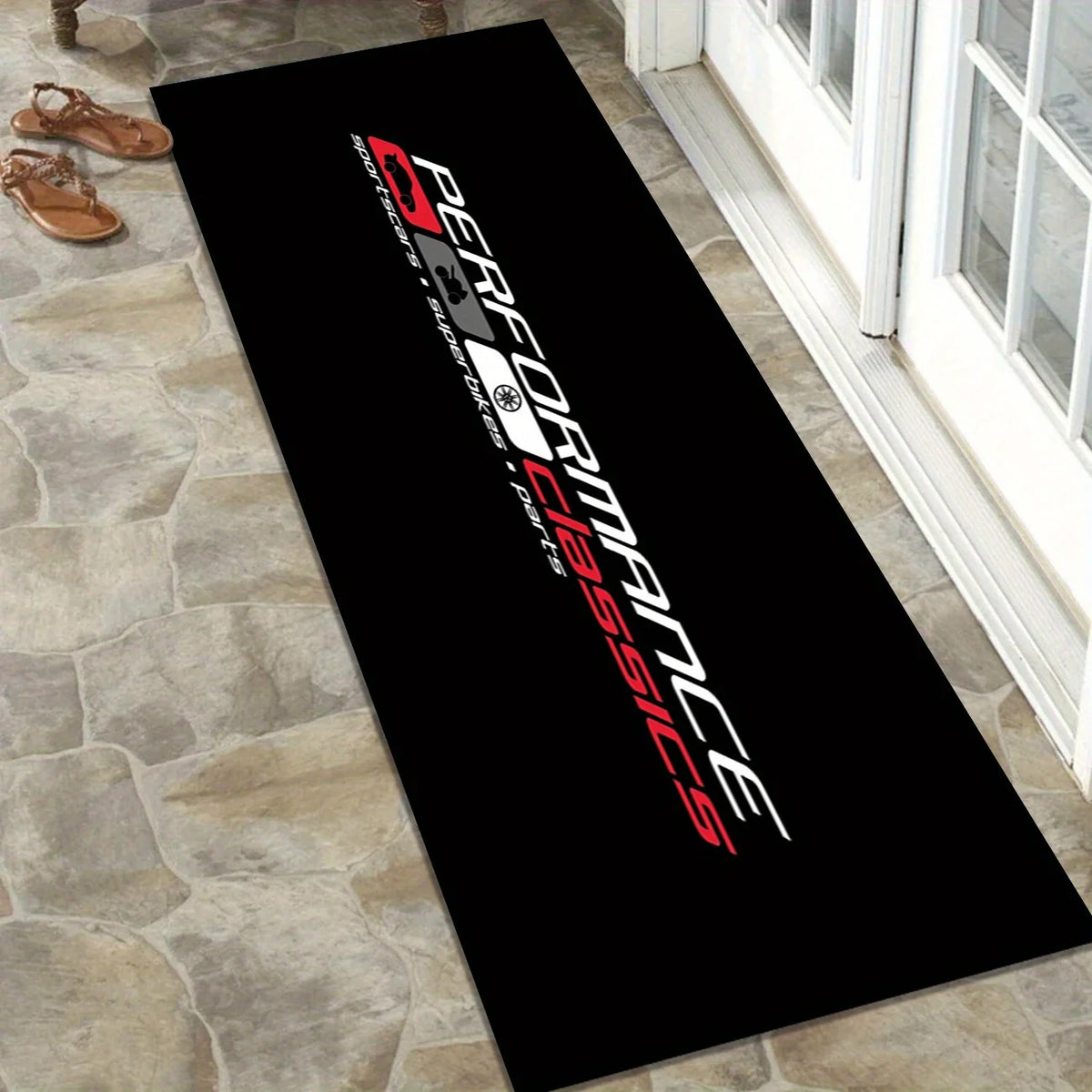 tapis sol antidérapant polyester moderne logo performance classics noir