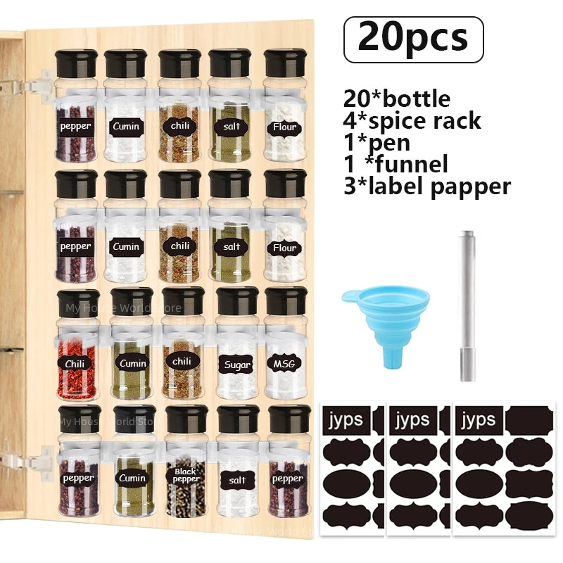 flacons épices transparents moderne poivre sel cumin piment thym romarin basilic safran cannelle girofle