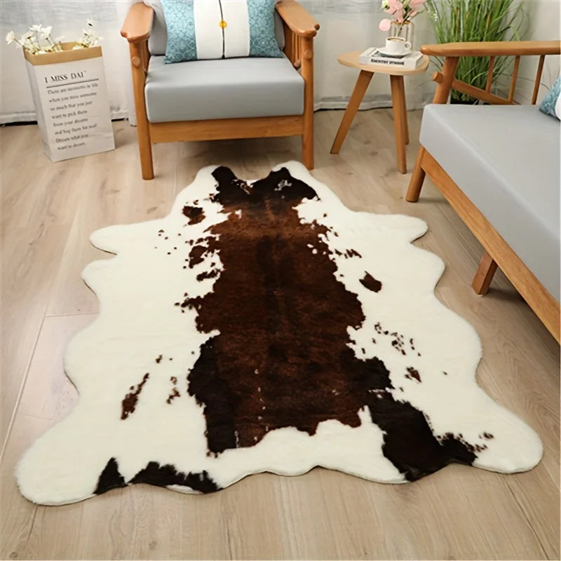 tapis blanc marron imitation peau animal naturel moderne imperméable antidérapant