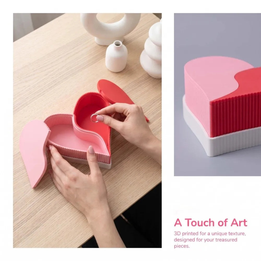 boîte bijoux cœur rose rouge rayures moderne deux compartiments amovibles durable plastique polyester