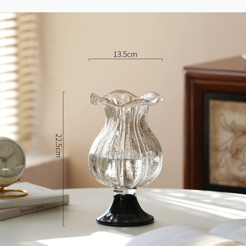vase transparent classique gravé strié base solide décoration maison fleurs hydroponique