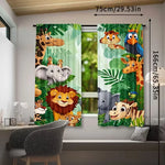 rideau imprimé animaux jungle vert beige gris enfant classique 75x166cm opacité polyester