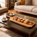 planche découper bois rectangle hachage fromage fruits assiettes tasses vaisselier jus d'orange