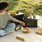 boîte rangement camping blanc bois pratique moderne empilable poignées grande capacité servant