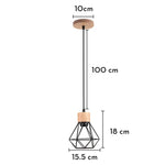 suspension lumineuse industrielle cage métal finition bois naturel ampoule filament noir moderne