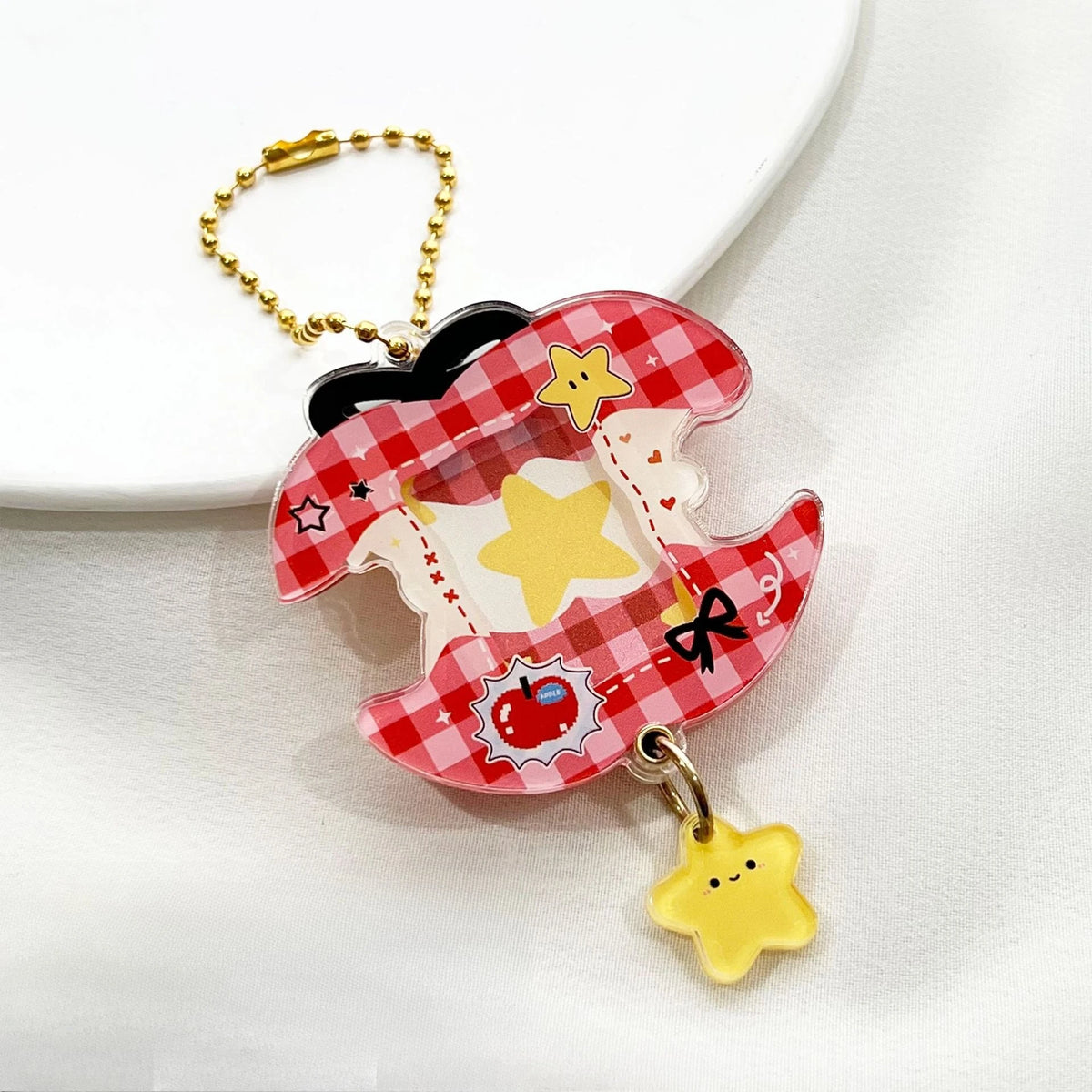 porte clés kawaii mignon étoiles pomme chaîne dorée visage animal texte 100% FRESH