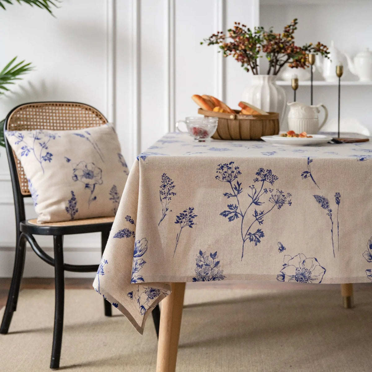 nappe rustique fleurs vintage beige bleu table mariage fêtes halloween noël