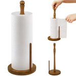 porte rouleau papier cuisine marron clair rustique deux tiges bois base circulaire anti dérapants