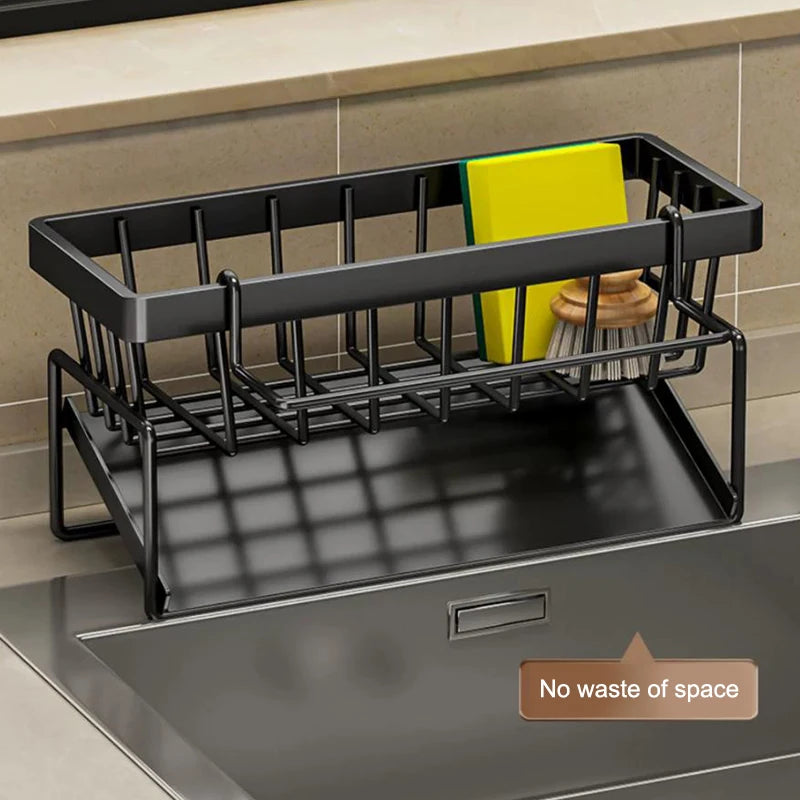rack rangement éponge cuisine noir moderne brosse vaisselle serviette détergent