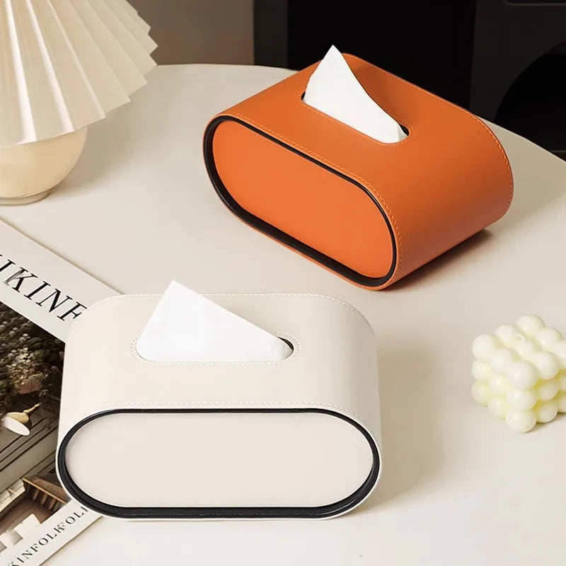 boîte mouchoirs simili cuir moderne blanc orange rangement pinceaux télécommande ciseaux ruban adhésif