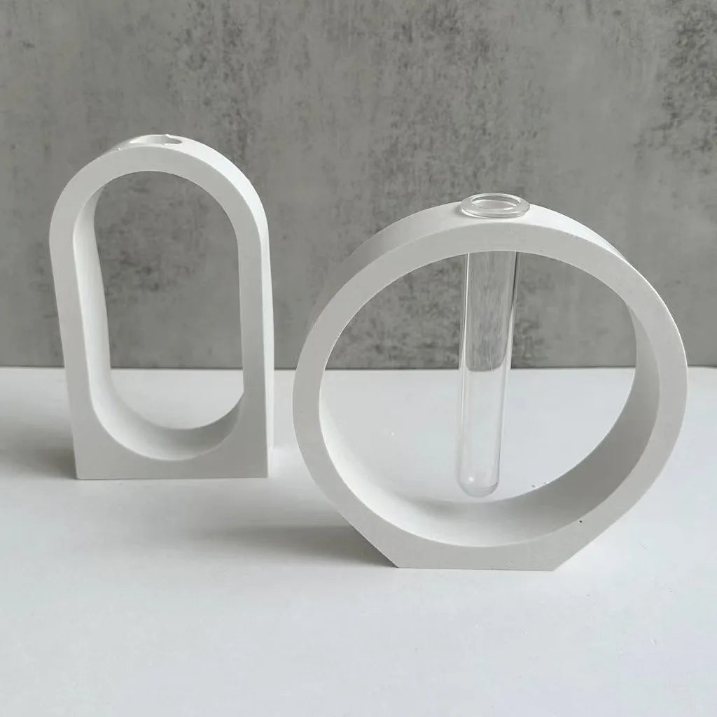Support vase blanc silicone moderne hydroponie station fleur transparent base graviers