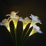 lampions solaires fleurs lys blanc jaune rose modernes extérieurs patio jardin piquet métallique led