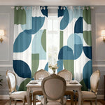 rideaux abstraits semi transparents moderne blanc bleu vert cercles rectangles salon polyester