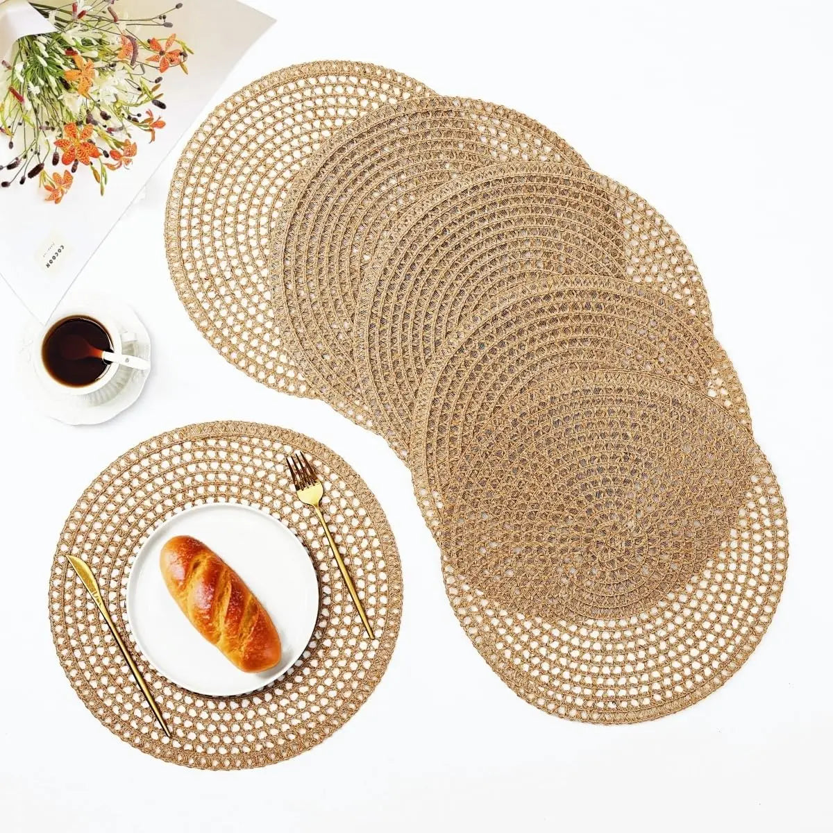 serviettes table rustiques lin beige clair motif géométrique naturel 38cm
