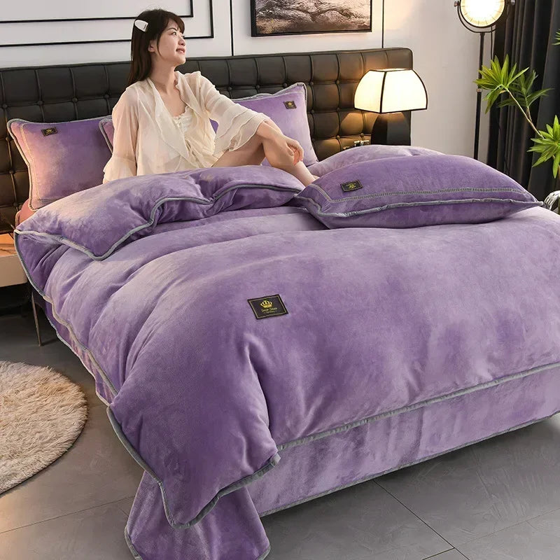 housse couette taies d'oreiller drap molleton velours doux moderne élégant beige violet jaune orange